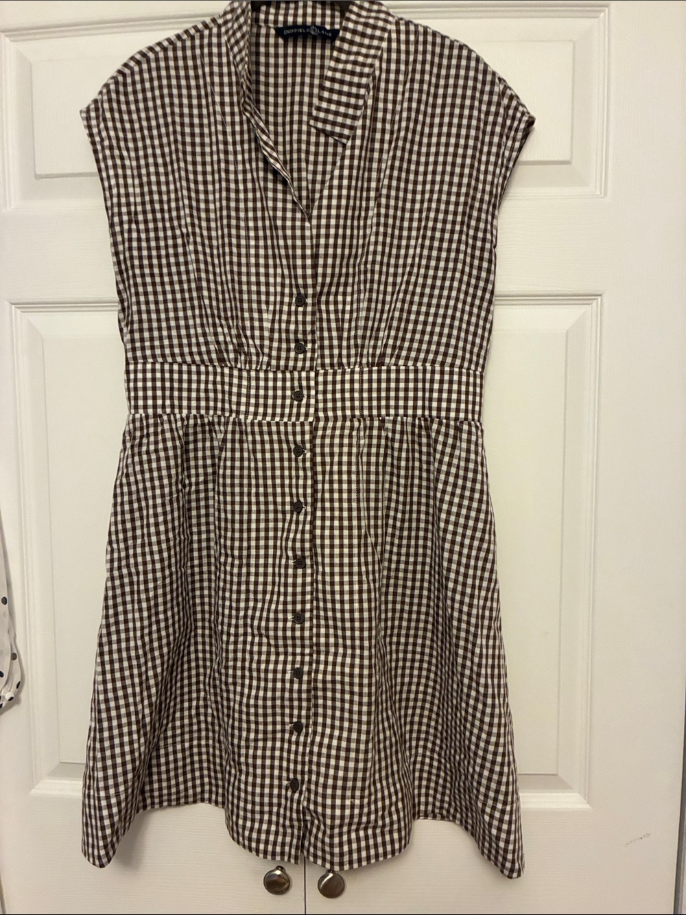 Duffield Lane Cece Dress Brown Gingham Button Front Size Large